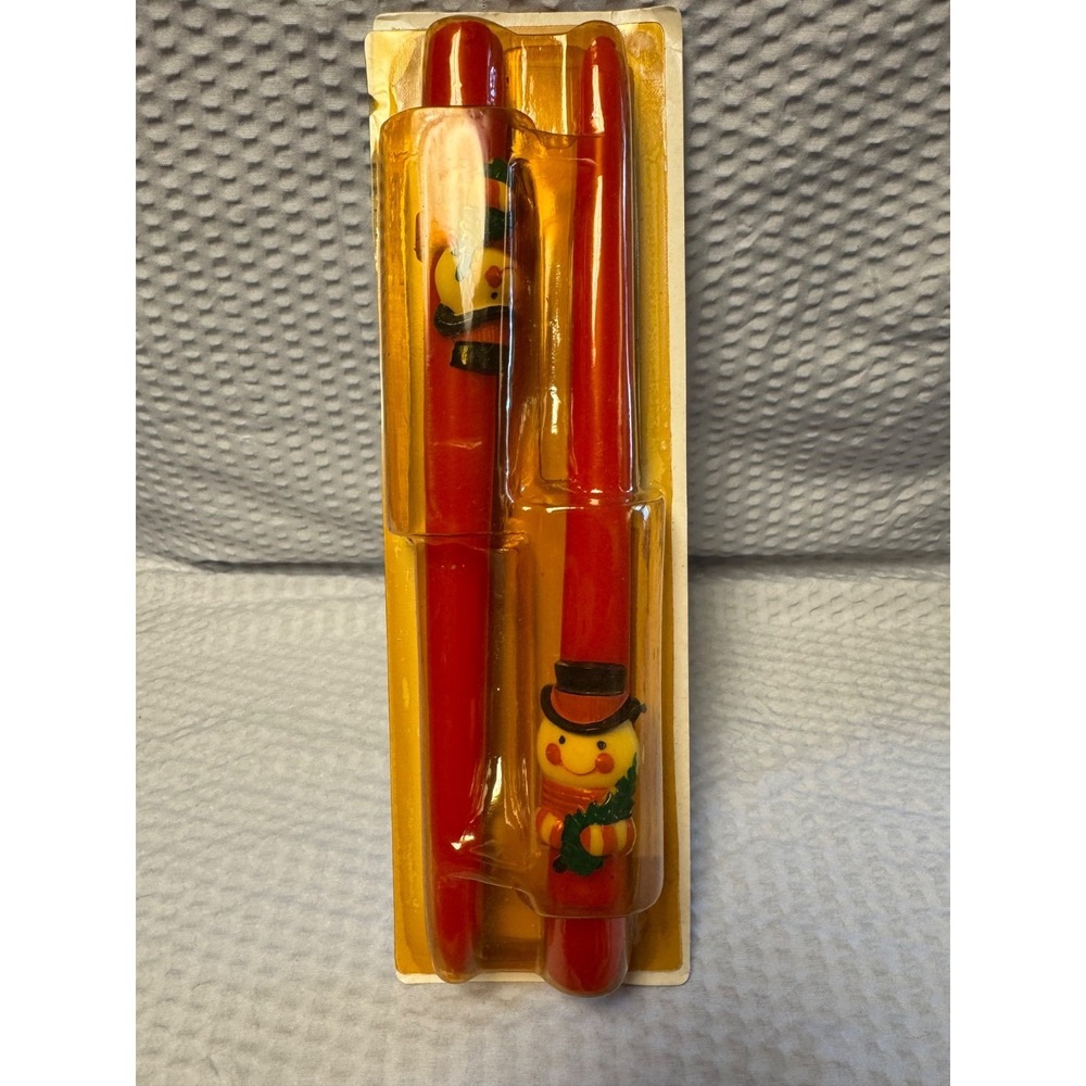 Vintage Avon Dapper Snowman Two Red BayBerry Fragrance 10" Taper‎ Candles